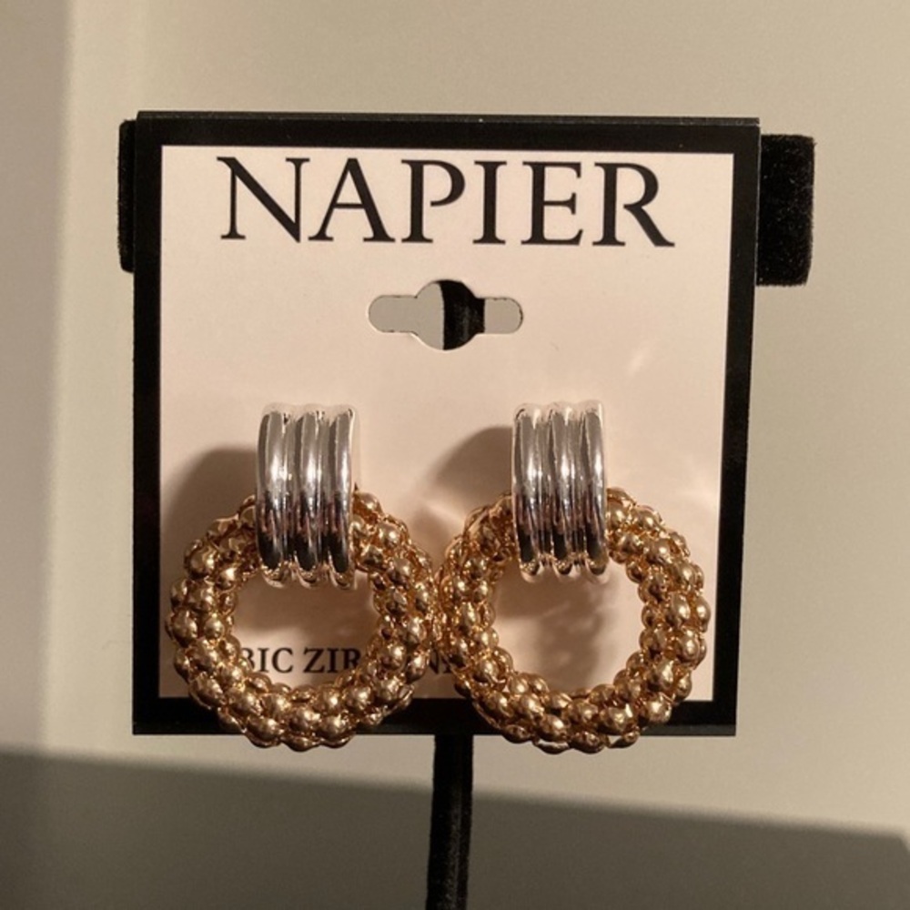 Napier Two-Tone Textured Hoop Earrings
